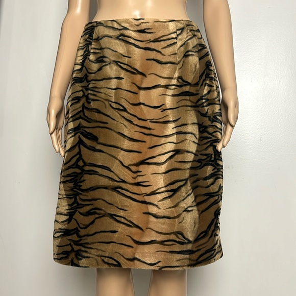 Harvé Benard Faux Fur Tiger Pattern Pencil Skirt Vintage Size 12 Zigzag Texture - Picture 1 of 8